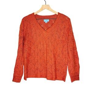 CeCe rust orange knit boxy fit sweater size small v-neck